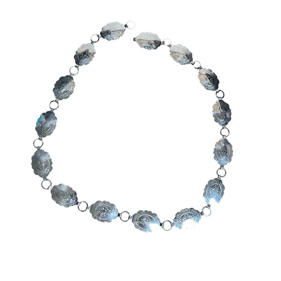 VTG Silver Tone Concho Belt Metal Scalloped Western Boho Stamped Statement O/S - Picture 4 of 9